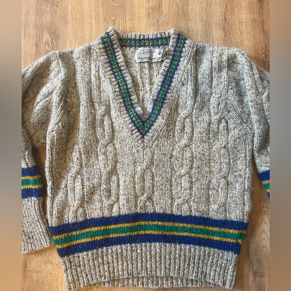 Vintage Christopher Fischer Cable Knit Sweater with Striped Accents - Picture 3 of 8